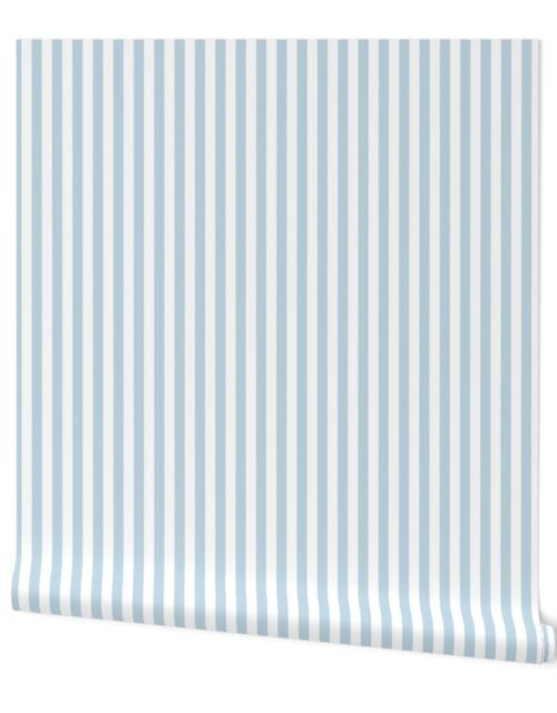 Half Inch 1/2" Picnic Stripes in Springtime Sky Blue and White Wallpaper