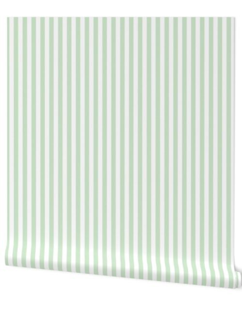 Half Inch 1/2" Picnic Stripes in Springtime Mint and White Wallpaper