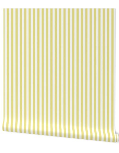 Half Inch 1/2" Picnic Stripes in SpringtimeYellow and White Wallpaper