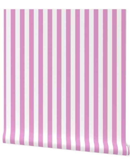 One Inch Beach Hut Stripes in Springtime Pink and White Wallpaper