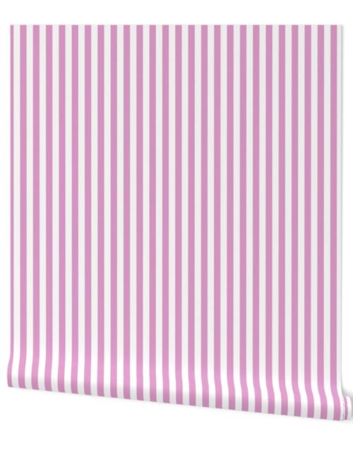 Half Inch 1/2" Picnic Stripes in Springtime Pink and White Wallpaper