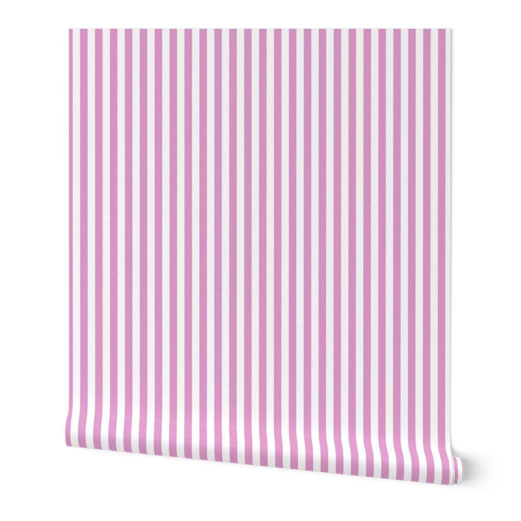 Half Inch 1/2″ Picnic Stripes in Springtime Pink and White Wallpaper Half Inch 1/2" Picnic Stripes in Springtime Pink and White Wallpaper