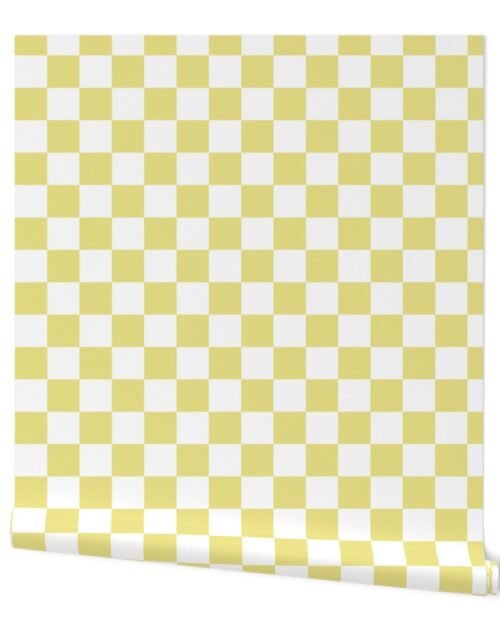Two  Inch Checks in Springtime Forsythia Yellow and White Wallpaper