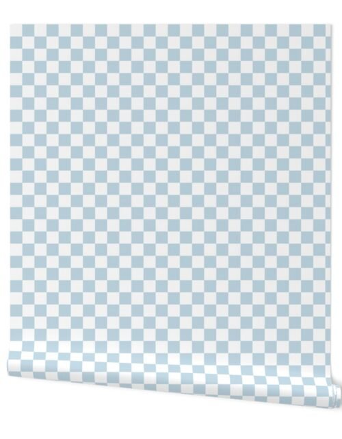 One Inch Checks in Springtime Sky Blue and White Wallpaper