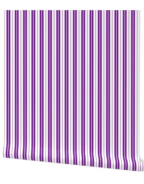 Purple Clematis and White Vertical Double Mattress Ticking Wallpaper