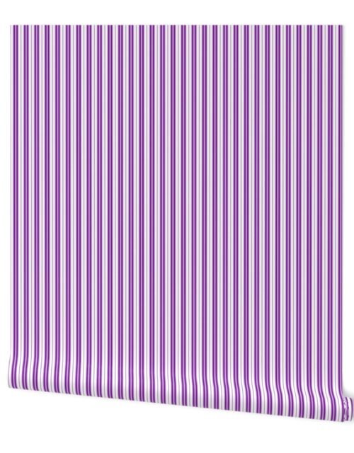 Small Purple Clematis and White Vertical Double Mattress Ticking Wallpaper