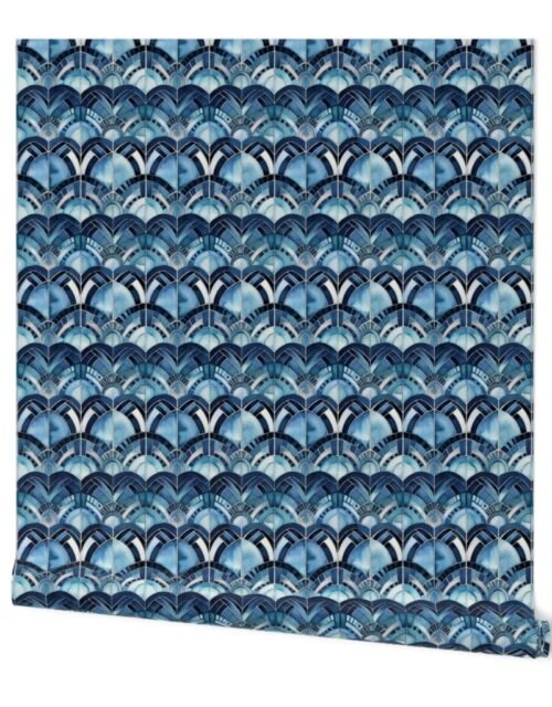Art Deco Fans in Blues and Black Wallpaper