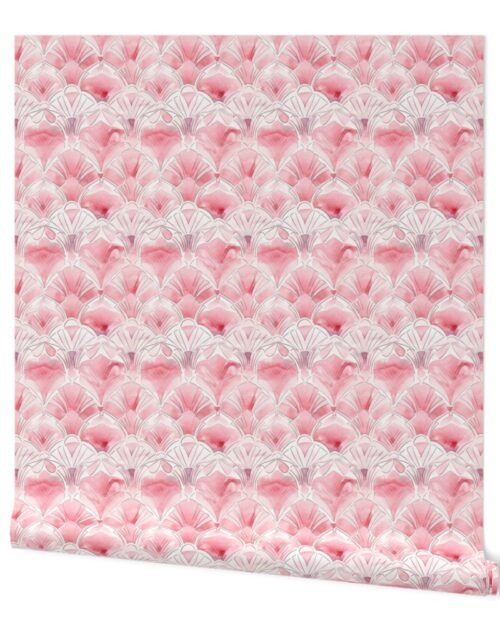 Art Deco Watercolor Fans in Pink Wallpaper
