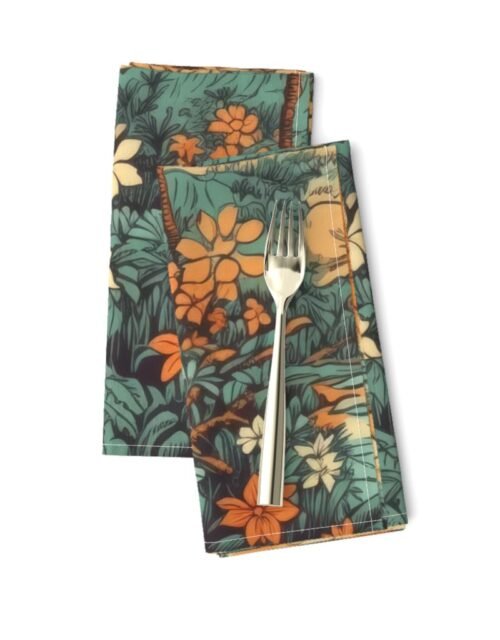 Vintage Hawaiian Landscape Teal Dinner Napkins