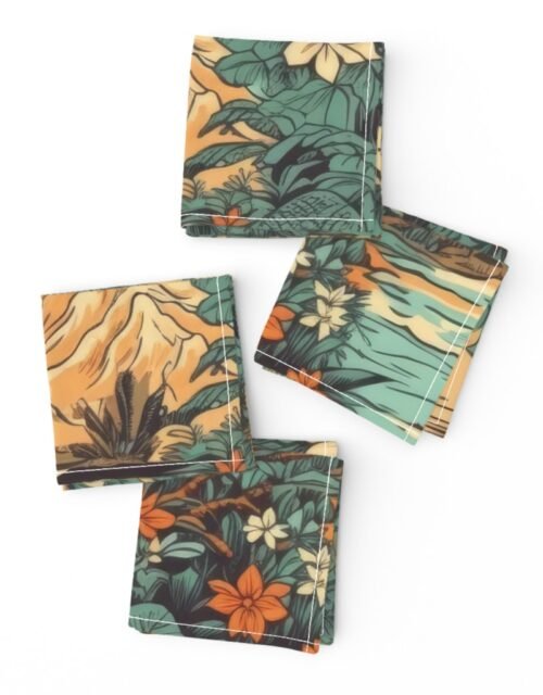 Vintage Hawaiian Landscape Teal Cocktail Napkins