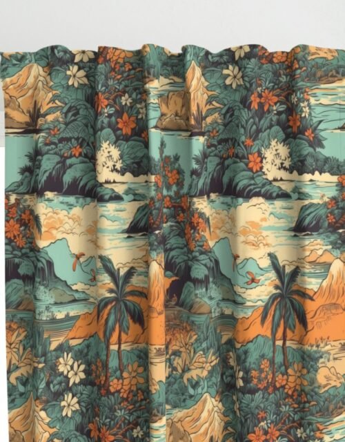 Vintage Hawaiian Landscape Teal Curtains