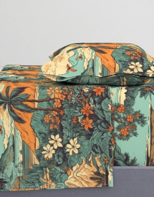 Vintage Hawaiian Landscape Teal Sheet Set