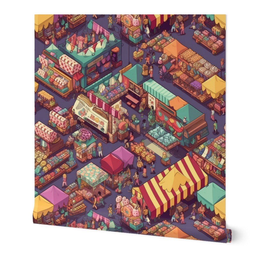Colorful Shopping Market Stalls Wallpaper