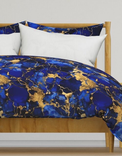 Cobalt Blue and  Gold Alcohol Ink 3 Duvet Cover