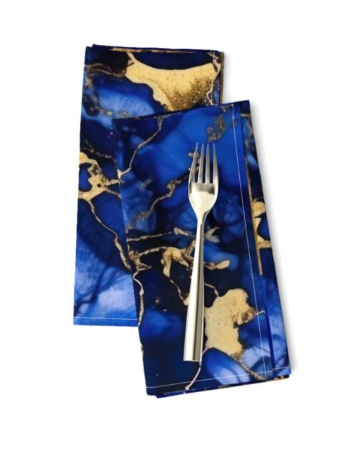 Cobalt Blue and  Gold Alcohol Ink 3 Dinner Napkins