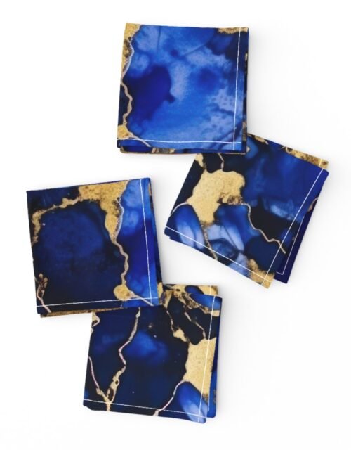 Cobalt Blue and  Gold Alcohol Ink 3 Cocktail Napkins