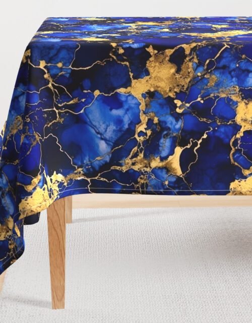 Cobalt Blue and  Gold Alcohol Ink 3 Rectangular Tablecloth