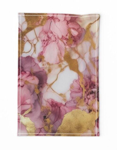 Rose Quartz and Gold Alcohol Ink 1 Tea Towel