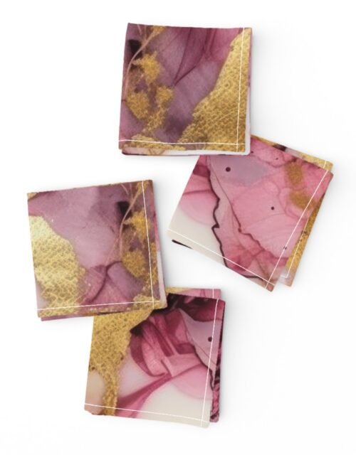 Rose Quartz and Gold Alcohol Ink 1 Cocktail Napkins