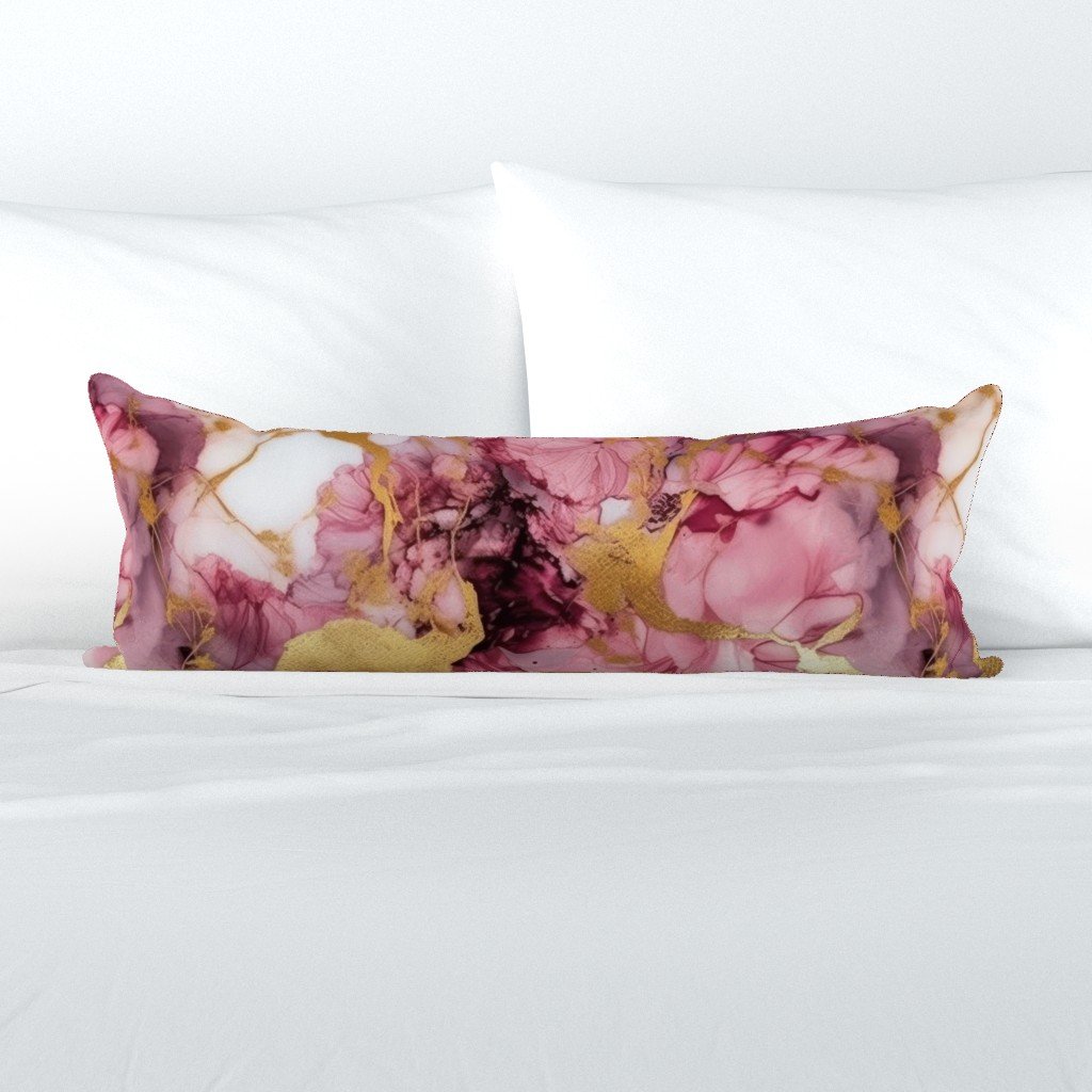 Rose Quartz and Gold Alcohol Ink 1 Extra Long Lumbar Pillow Rose Quartz and Gold Alcohol Ink 1 Extra Long Lumbar Pillow