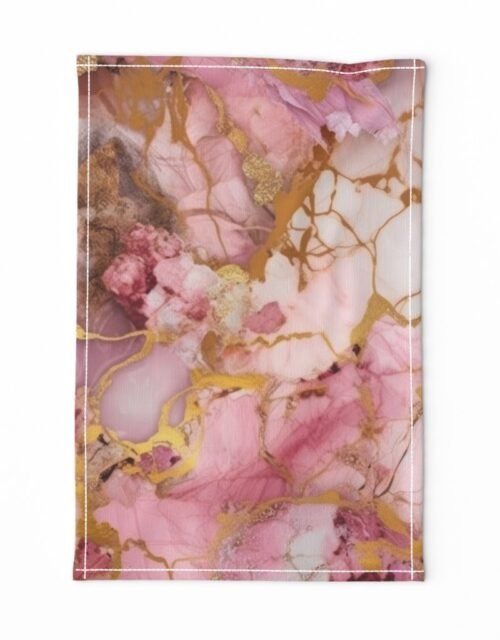 Rose Quartz and Gold Alcohol Ink 4 Tea Towel