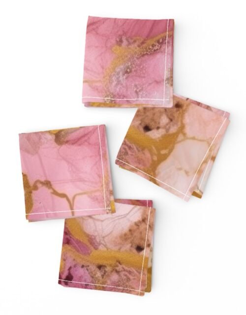 Rose Quartz and Gold Alcohol Ink 4 Cocktail Napkins