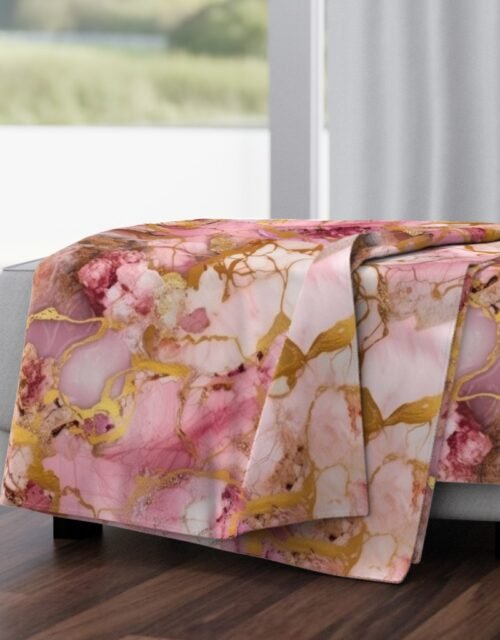Rose Quartz and Gold Alcohol Ink 4 Throw Blanket