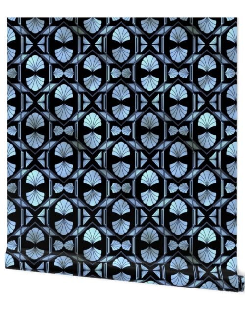 Scallop Shells in Black and Pearl Art Deco Vintage Foil Pattern Wallpaper