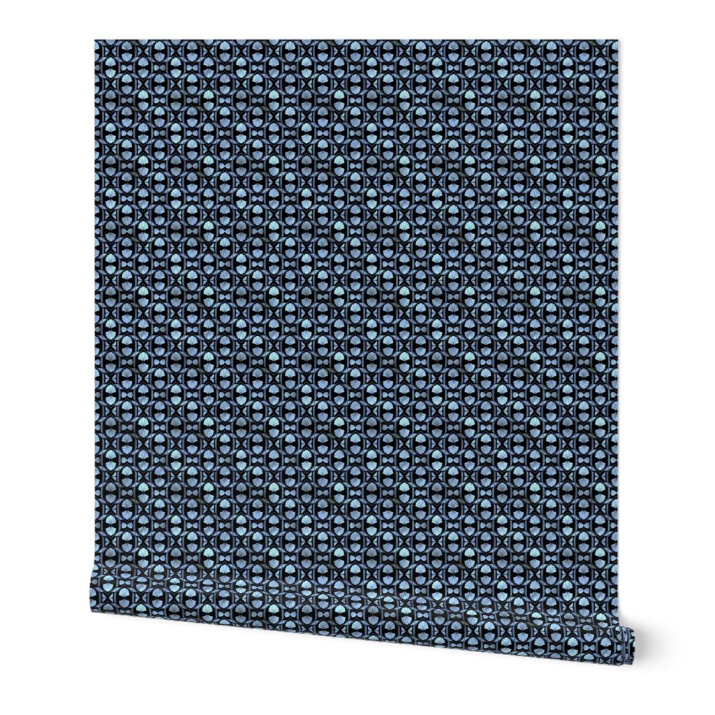 Small Scallop Shells in Black and Pearl Art Deco Vintage Foil Pattern Wallpaper Small Scallop Shells in Black and Pearl Art Deco Vintage Foil Pattern Wallpaper