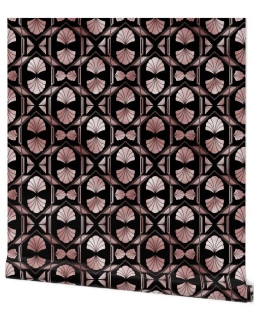 Scallop Shells in Black and Rose Gold Art Deco Vintage Foil Pattern Wallpaper