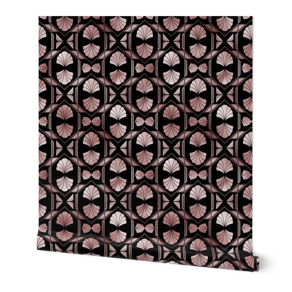 Scallop Shells in Black and Rose Gold Art Deco Vintage Foil Pattern Wallpaper Scallop Shells in Black and Rose Gold Art Deco Vintage Foil Pattern Wallpaper