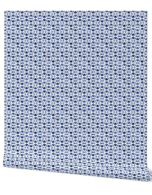 Small Scallop Shells in Blue and White Art Deco Vintage Foil Pattern Wallpaper