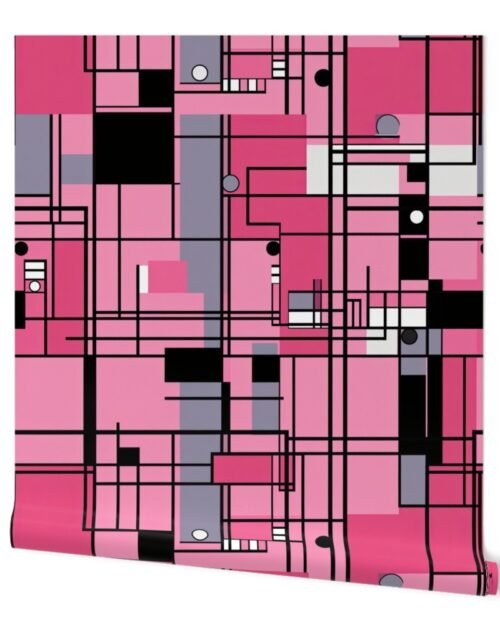 De Stijl Geometric Color Pattern in Pink Wallpaper