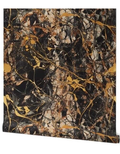 Black and Gold Drip Paint Splatter Technique Wallpaper