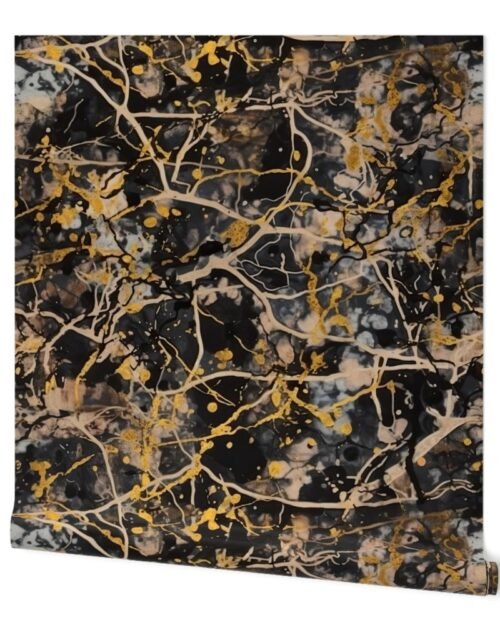 Black and Gold Drip Paint Splatter Technique Wallpaper