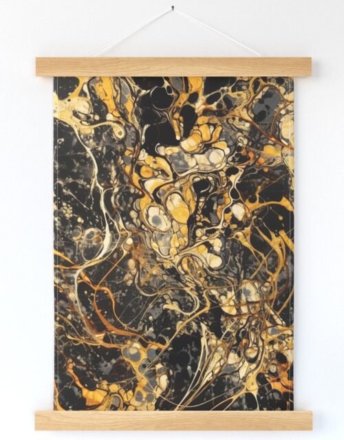 Black and Gold Drip Paint Splatter Technique Wall Hanging