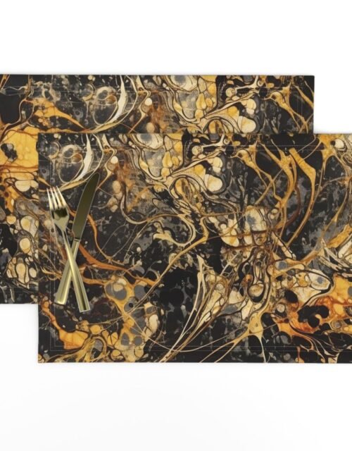 Black and Gold Drip Paint Splatter Technique Placemats