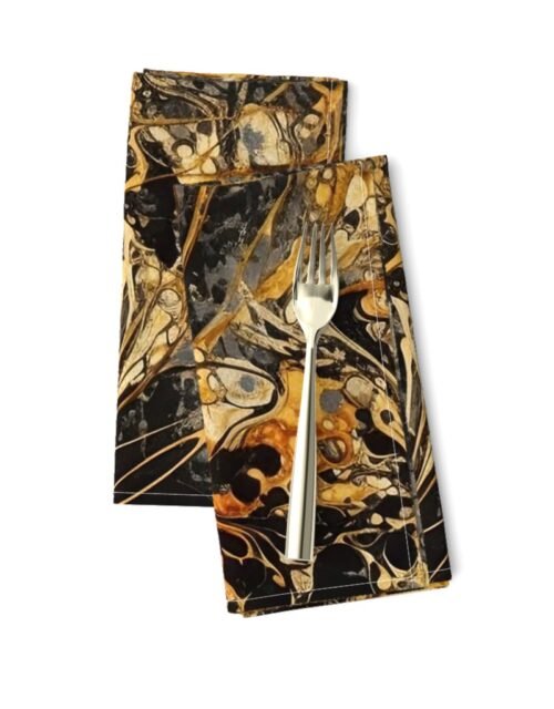 Black and Gold Drip Paint Splatter Technique Dinner Napkins
