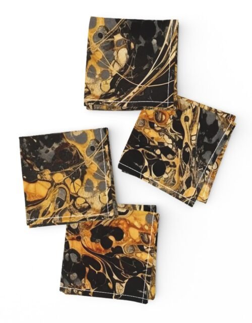 Black and Gold Drip Paint Splatter Technique Cocktail Napkins