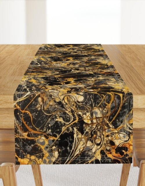 Black and Gold Drip Paint Splatter Technique Table Runner