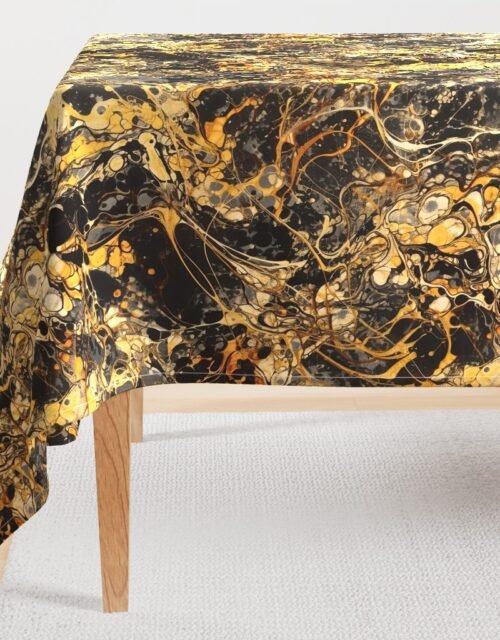 Black and Gold Drip Paint Splatter Technique Rectangular Tablecloth