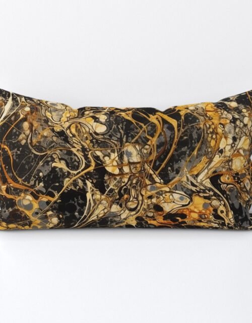 Black and Gold Drip Paint Splatter Technique Lumbar Throw Pillow