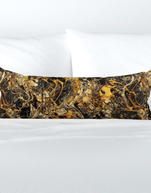 Black and Gold Drip Paint Splatter Technique Extra Long Lumbar Pillow