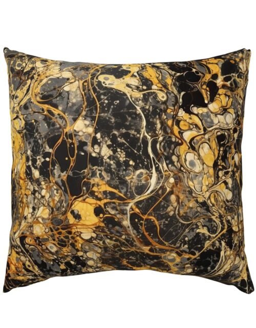 Black and Gold Drip Paint Splatter Technique Euro Pillow Sham