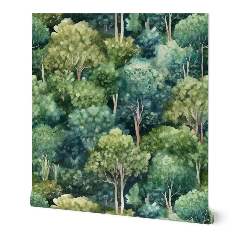 Endless Evergreen Dreamscape Trees in Watercolor Forest Wallpaper Endless Evergreen Dreamscape Trees in Watercolor Forest Wallpaper
