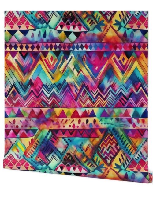 Bright Watercolor Aztec Geometric Pattern Wallpaper