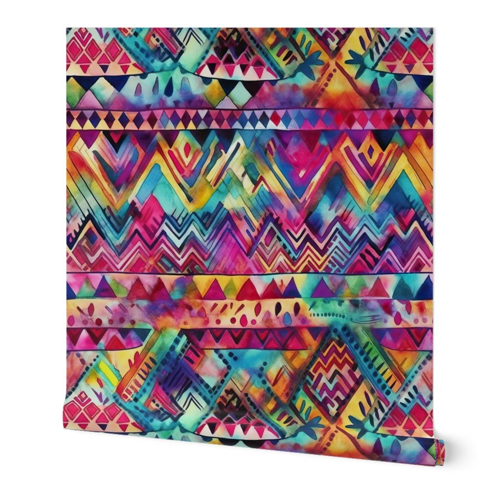 Bright Watercolor Aztec Geometric Pattern Wallpaper Bright Watercolor Aztec Geometric Pattern Wallpaper