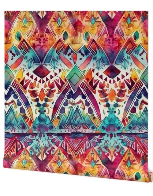 Bright Watercolor Aztec Geometric Pattern Wallpaper