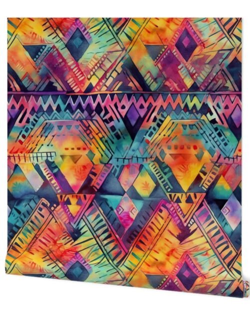 Bright Watercolor Aztec Geometric Pattern Wallpaper