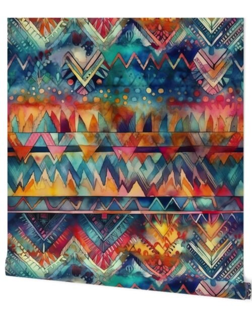 Bright Watercolor Aztec Geometric Pattern Wallpaper